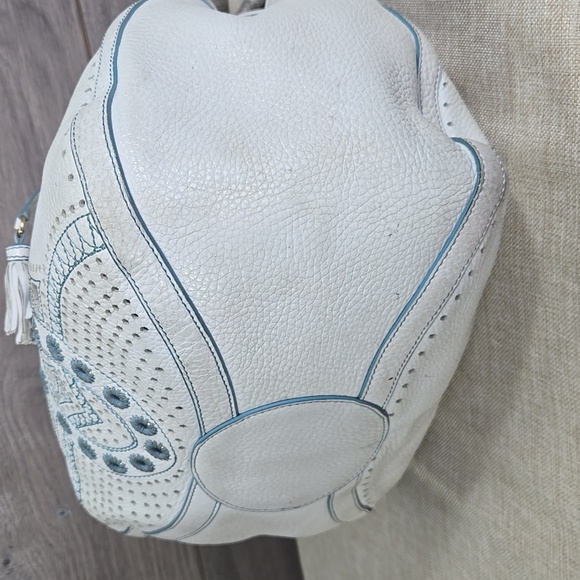 Cole Haan Kayla White Embellished Leather Satchel Shoulder Bag Tote Satchel - Picture 7 of 13